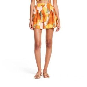 Fe Noel X Target Mini Skirt Patterned Orange Yellow Linen Blend